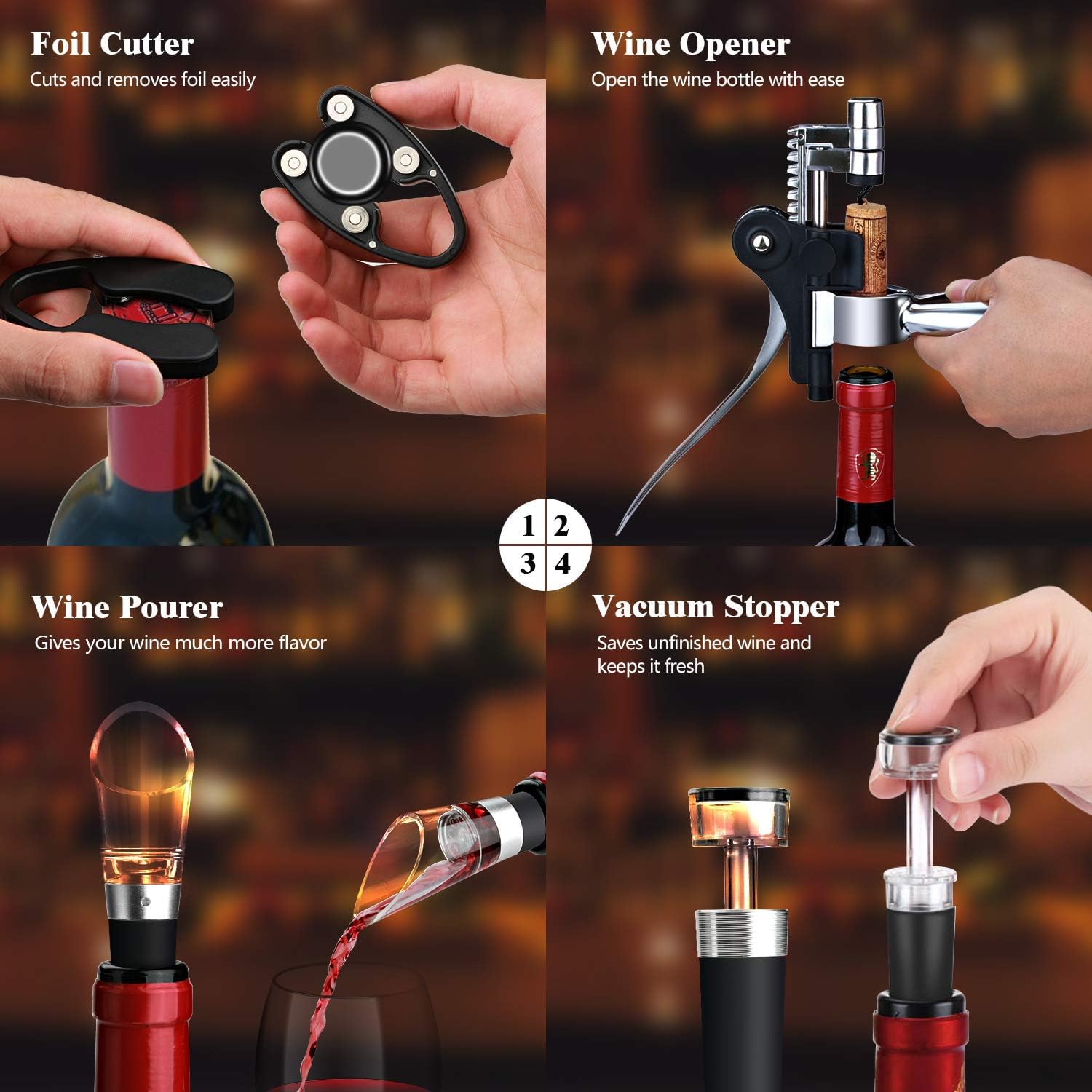 Tire-Bouchon De Vin Coffret Cadeau - Kit Complet Ouvre-Bouteille Amélioré 2024 Avec Accessoires