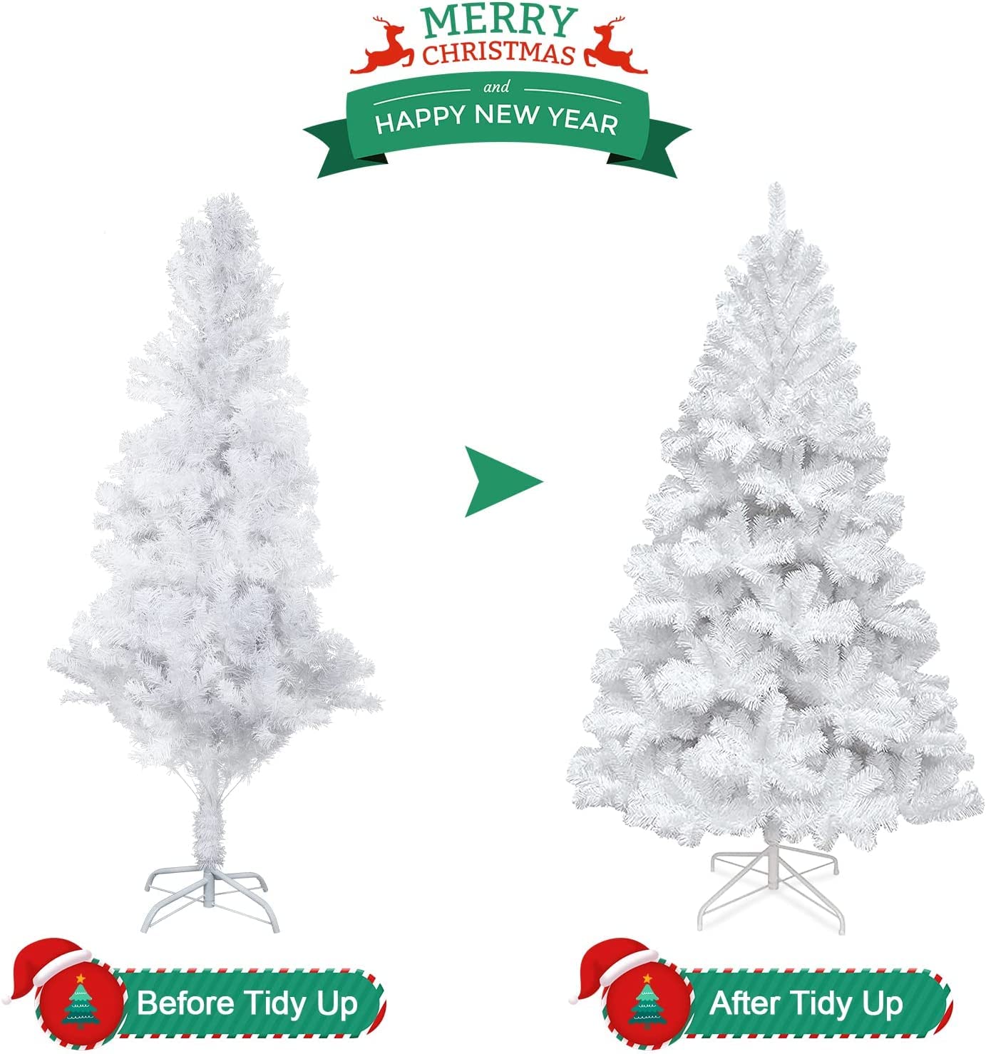 Uten Sapin de Noël Blanc Artificiel 210cm Arbre de Noël Décoration Fêtes de Noël avec Support en Métal 1000 Branches