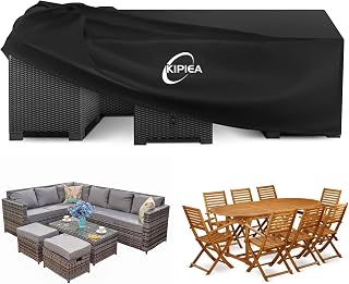 Kipiea Cover for Garden Furniture Waterproof, 420D Patio Furniture Covers Windproof, Rectangular Outdoor Patio,Furniture Covers Anti-UV, Table Cover for Patio Tear Resistant-280x213x71cm