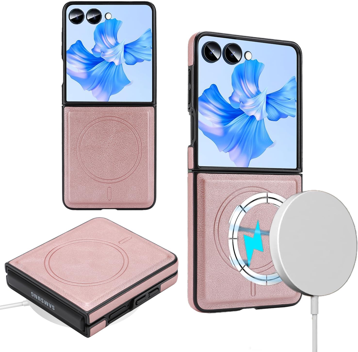 Magnetic case for Samsung Galaxy Z flip 7,Support Wireless Charging, Premium PU Leather & Shockproof, Protective Cover for Samsung Galaxy flip7 (Black)