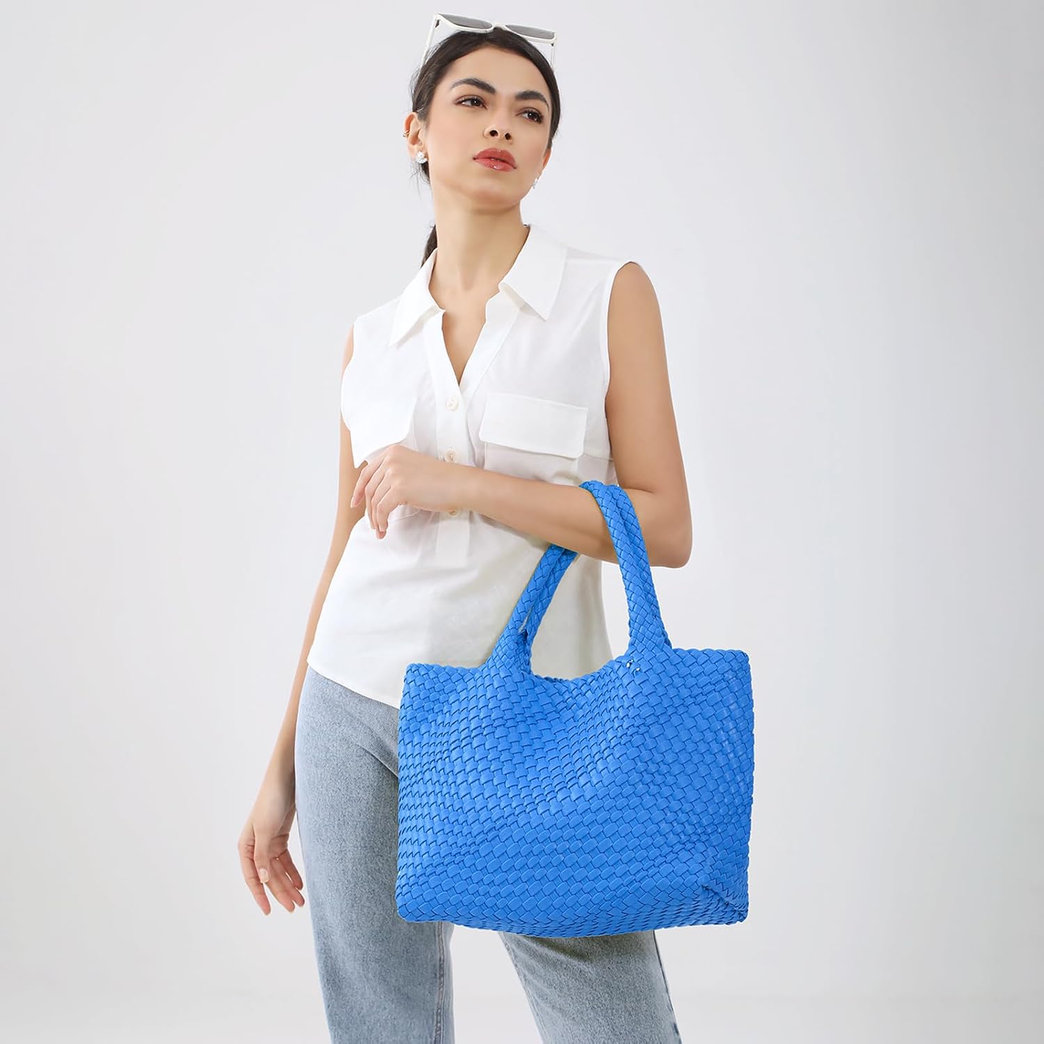 Woven Tote Bag Womens Purse Vegan Leather Shoulder Handbags Fashion Summer Beach Tote Bags Large Travel Totes