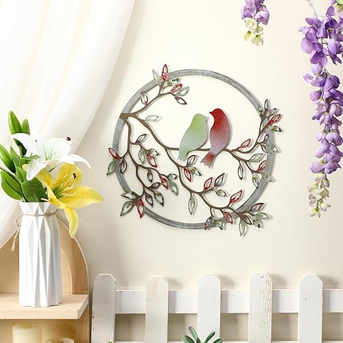 Vista 27 de Ferraycle Arte de pared de metal con silueta de pájaro en rama de árbol, decoración de pájaro para sala de estar, jardín, dormitorio, oficina
