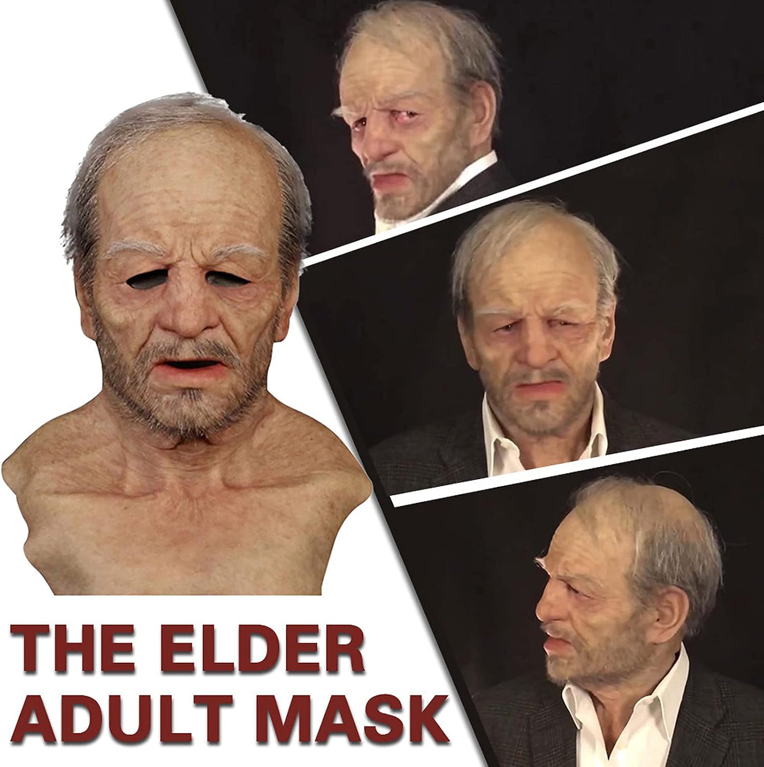 Realistic Old Man Mask Halloween Scary Latex Old Man Grandpa Mask Halloween Wrinkle Face Masks (A)