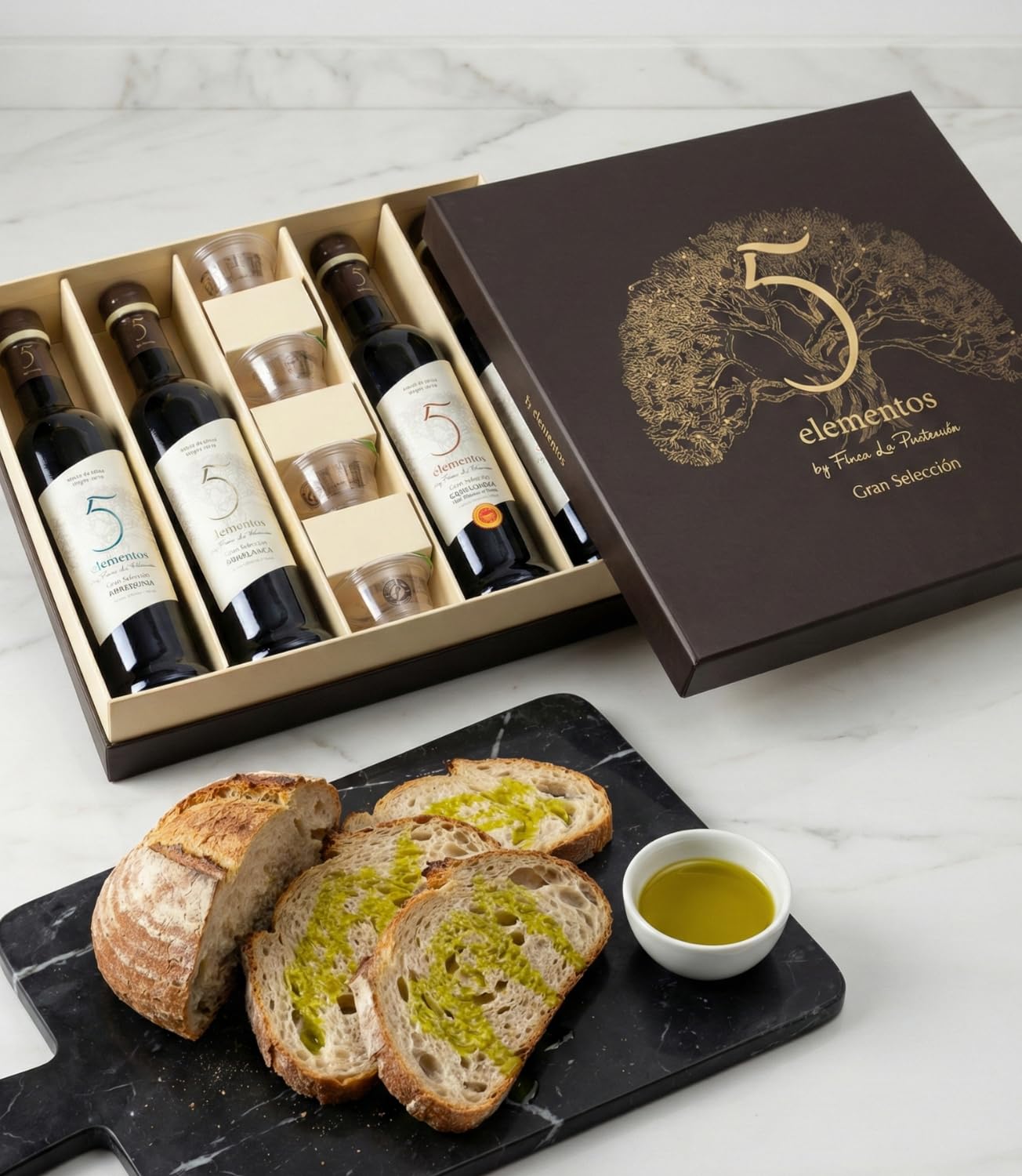 5 Elementos Gran Selección Aceite de Oliva Virgen Extra - Estuche Premium Degustación 5 Variedades: Picual, Arbequina, Cornicabra, Hojiblanca - Set Regalo Gourmet y Cata - 4x500ml