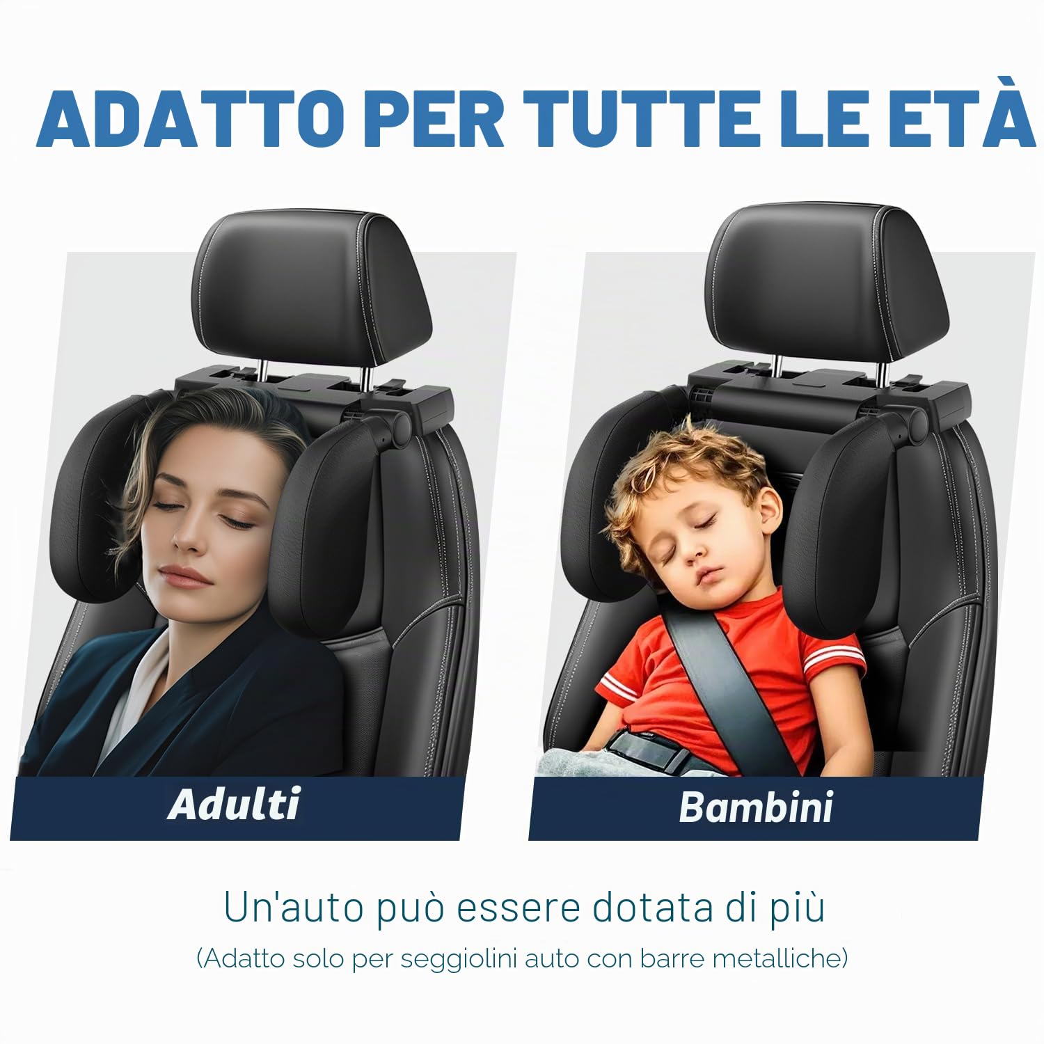 Poggiatesta auto per bambini, poggiatesta auto, in pelle traspirante, regolabile a 180 gradi, per auto, per bambini, adulti, ideale per dormire durante lunghi viaggi (nero)