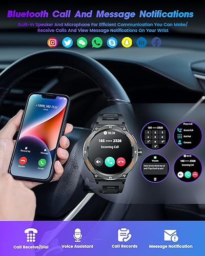 Miniatura 2 de Reloj inteligente para hombres Android Fitness Tracker 1.53 "Militar Reloj inteligente con linterna brújula hacer respuesta Bluetooth Llamada