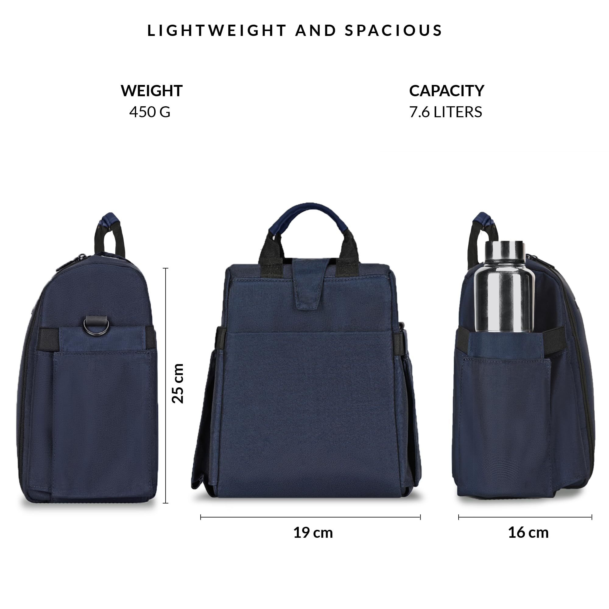 Carriall Navy Meal Bag/Lunch Bag, Tiffin Bag for Office, College, School & Picnic | Reusable & Water-Resistant Lunch Box Cover Bag Only | 8L Capacity | Gifting for Men,Women & Kids (Boys/Girls) 2