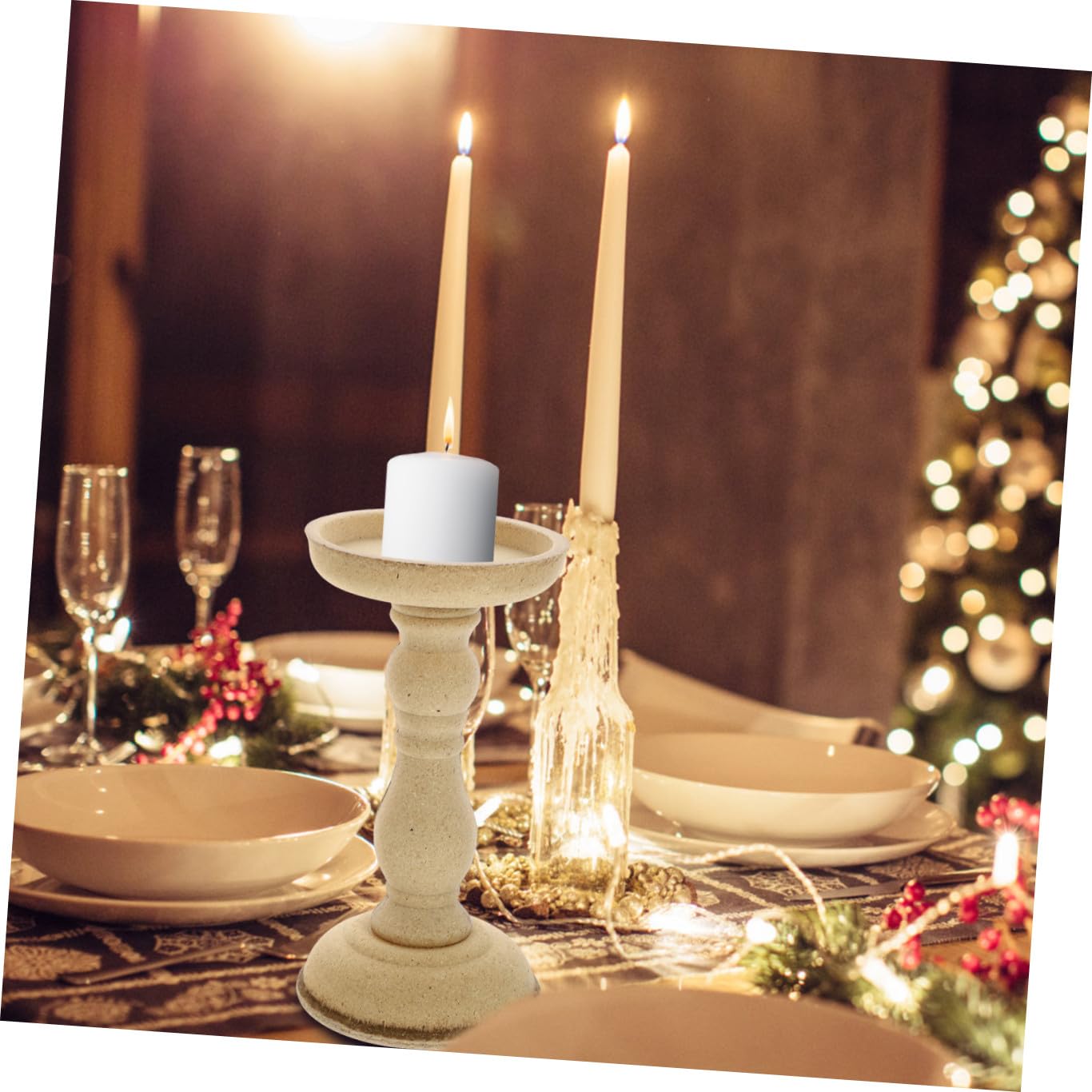 Candelabro Decorativo Nórdico Retro de Madera 2 Piezas para Hogar