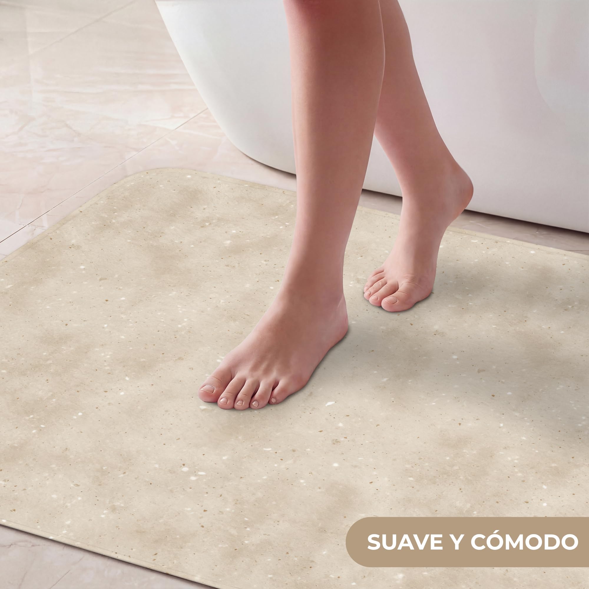 Bath Mat Alfombra Baño Alfombrilla Alfombras Ducha Lavable | 90x60 cm - Rectangular - Antideslizante Tapete Banheiro Decoración Textura - Moteado - Beige