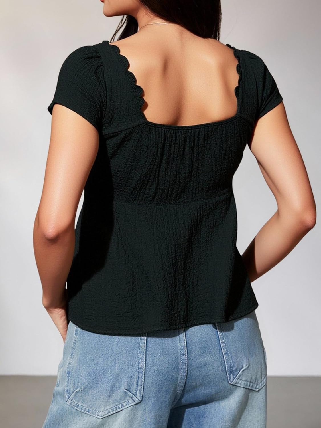Women's Summer Tie Front Peplum Tops Cute Deep V Neck Going Out T Shirts - Image 2