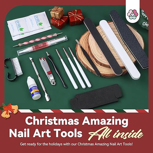 Miniatura 7 de Saviland Kit de esmalte de uñas de gel con luz UV 55 piezas de esmalte de uñas de gel de uñas de Navidad con kit de inicio de luz UV mate  brillante