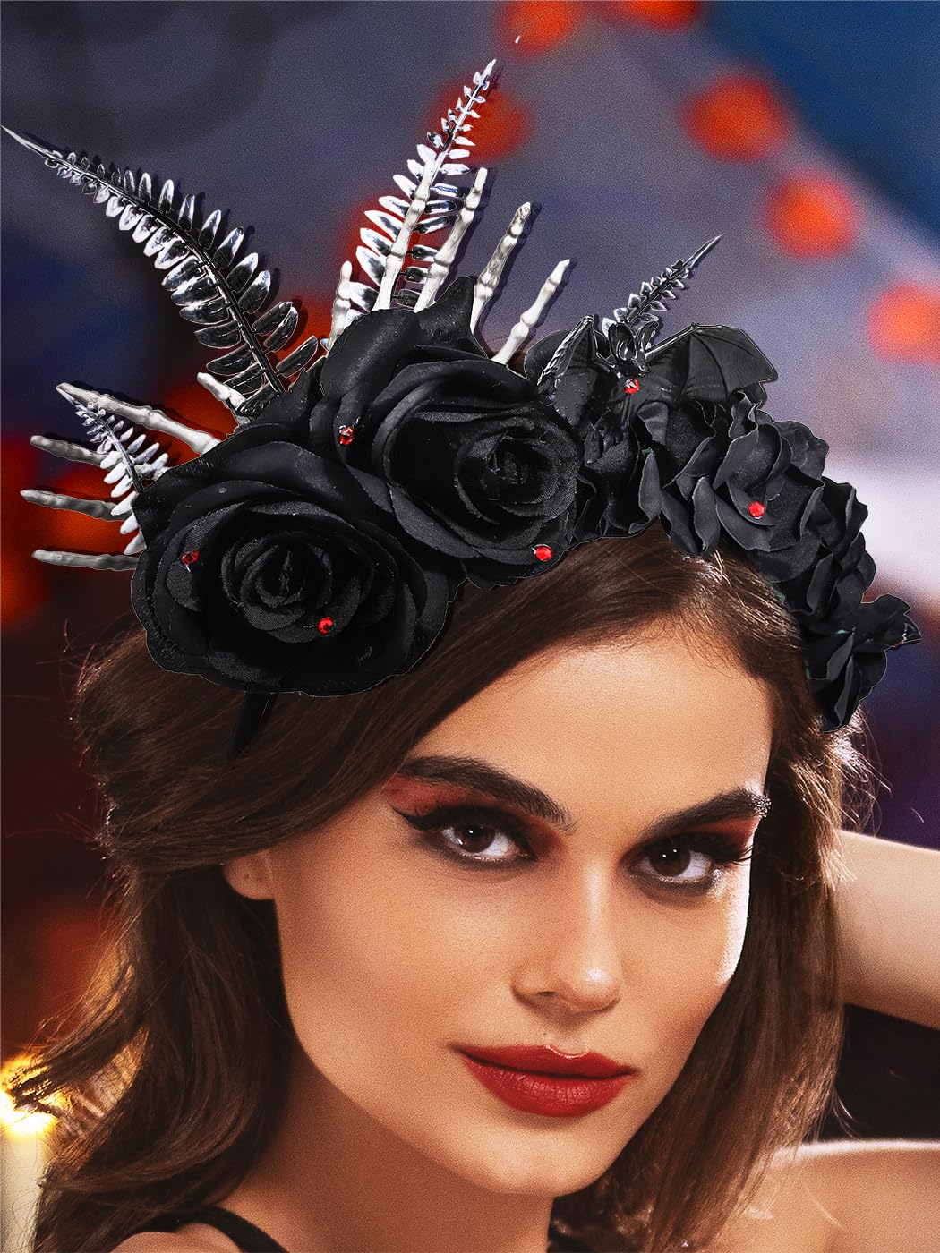 Urieo Halloween Flower Headband for Women Black Rose Hair  display picture 1