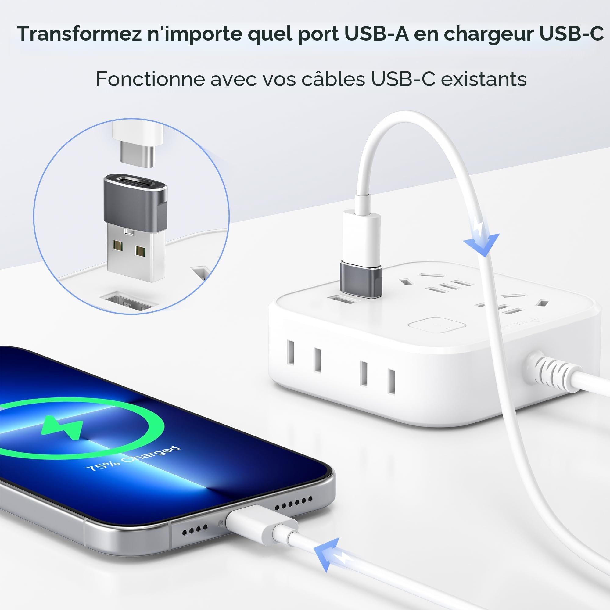 Basesailor Adaptateur USB vers USB C 3 Pack Type C Femelle USB A Mâle Convertisseur Chargeur pour iPhone 17 Pro Max Apple 16 15 14 13 iWatch 8 9 S11 SE AirPods Pro 3 2 iPad 10 Air 4 5 Mini 6 7