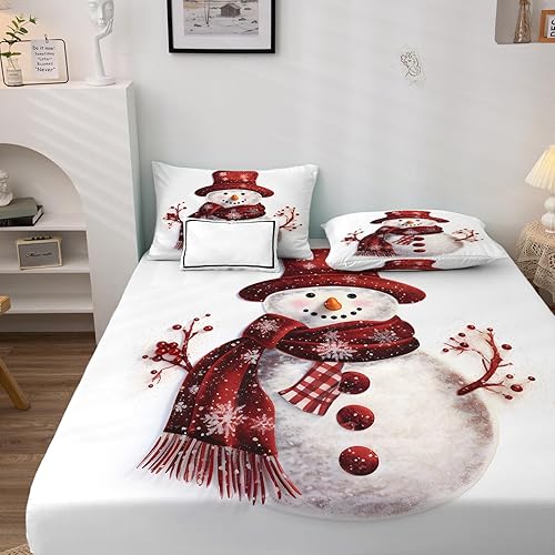 Miniatura 10 de Sábanas de Navidad tamaño King  Lindas sábanas de microfibra suave con bolsillo profundo y patrón sin arrugas, 4 piezas (1 sábana bajera, 1 sábana