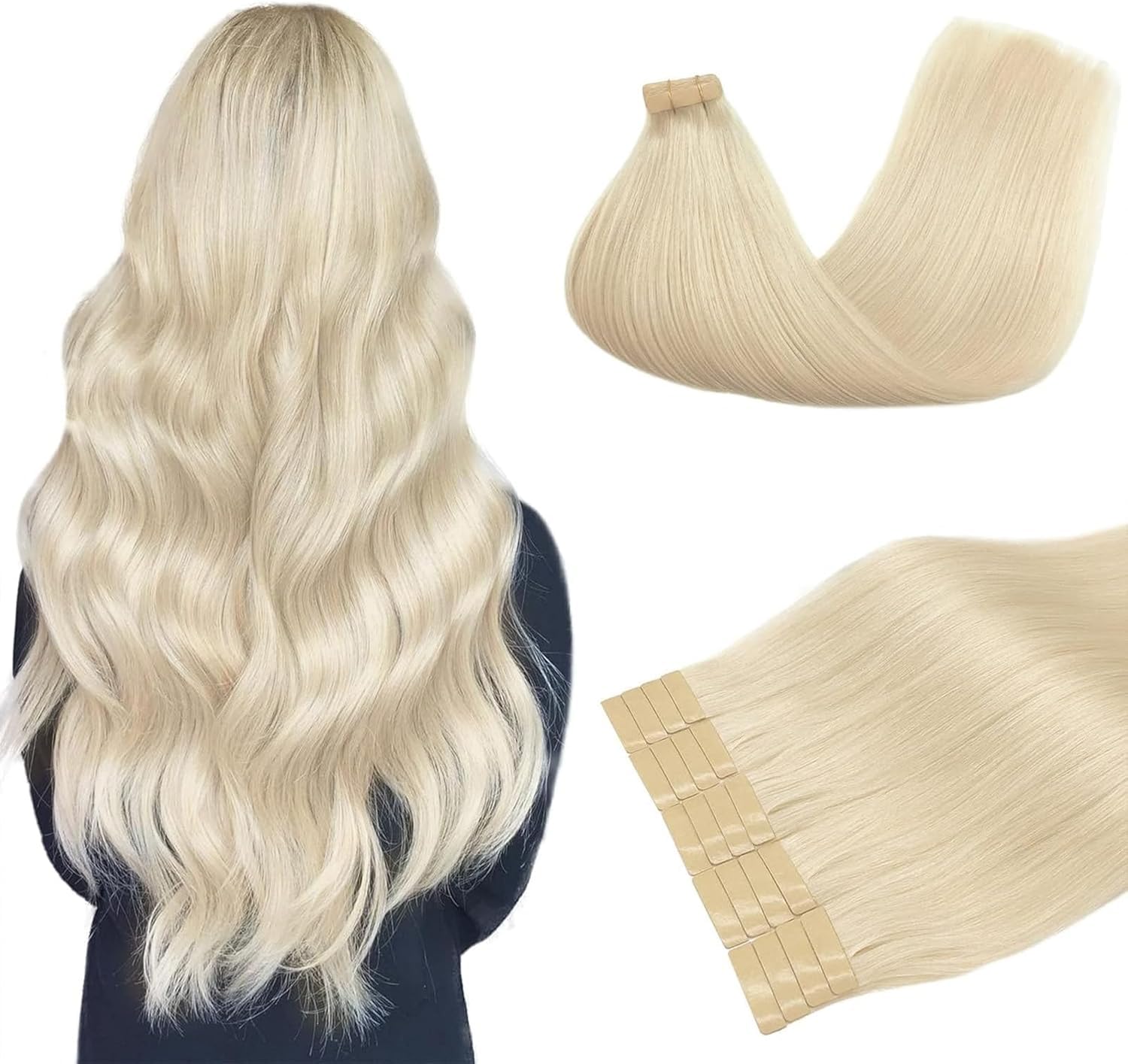 DOORES Human Hair Extensions Tape in, Balayage Walnut Brown to Ash Brown and Bleach Blonde, 18 Inch 20pcs 50g, Tape in Hair Extensions Silky Straight Soft Weft — view 39