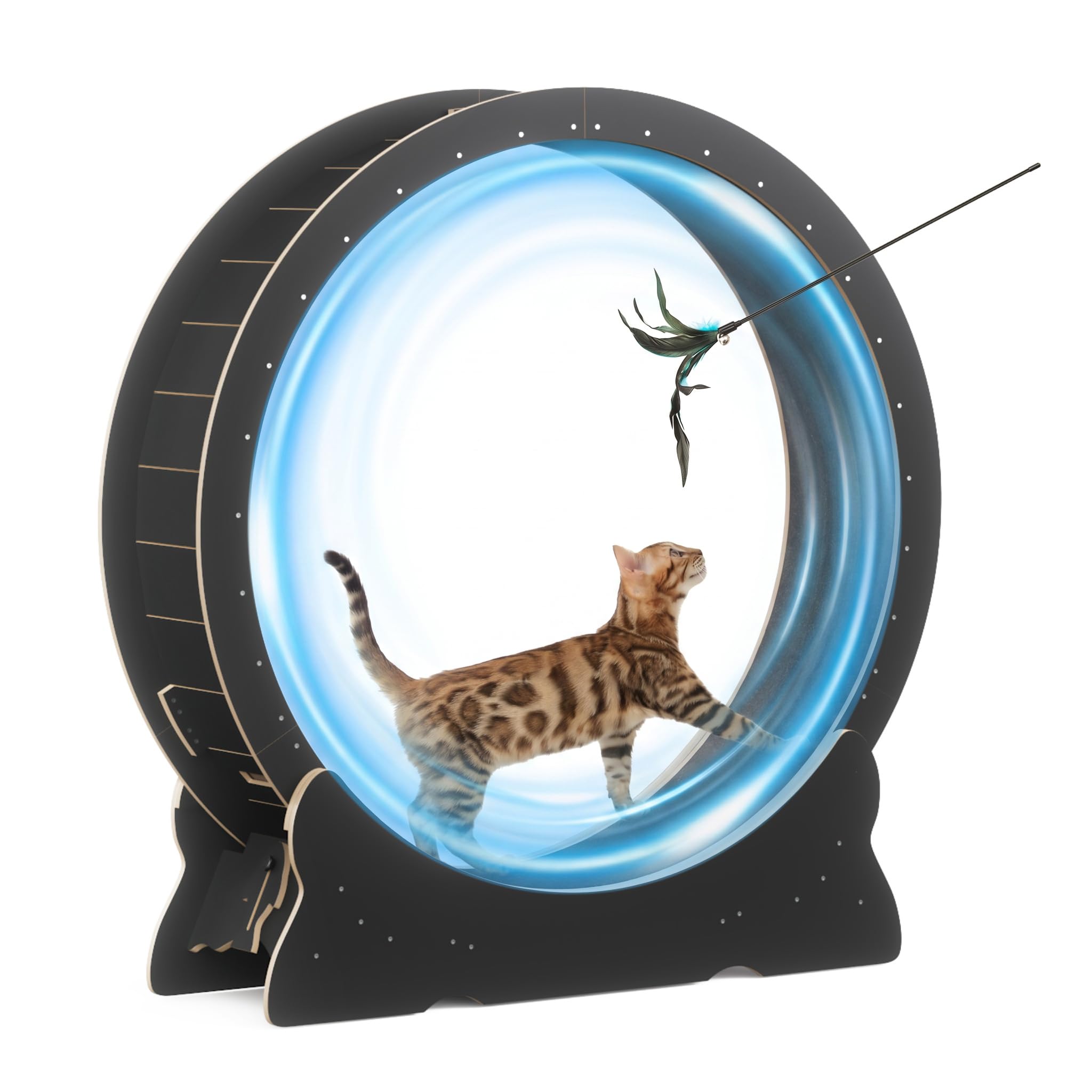 Mondeer Cat Wheel, Cat Exercise for Indoor Cats with Carpeted Runway, 43.3 inch XL Cat Treadmill with Removable Carpet, for Running Walking Training (Black)