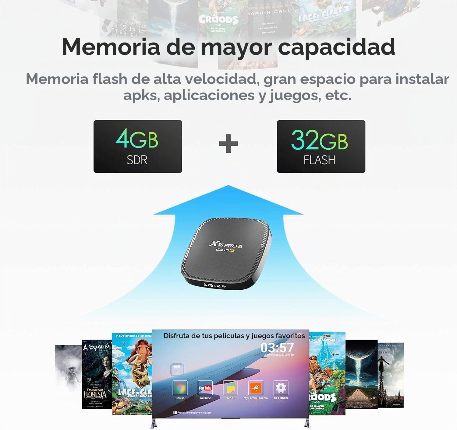 IDEALROYAL Android 10.0 TV Box, Boîtier Android TV 4 Go RAM 128 Go ROM RK3318 Quad-Core WiFi 2.4 GHz 5.0 GHz 4K HD BT5.0