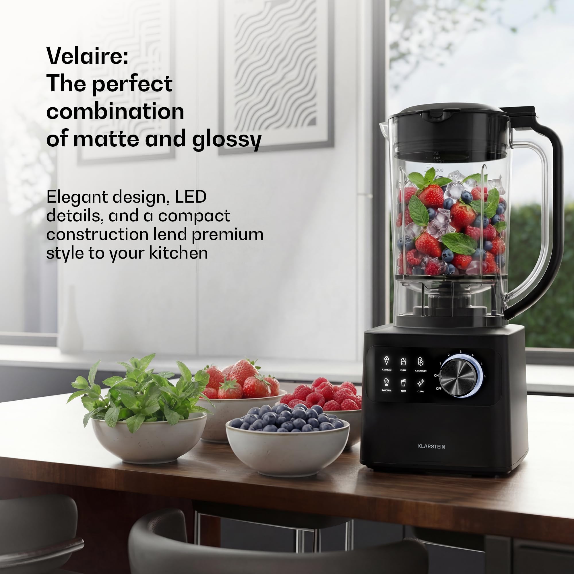 Klarstein Velaire maszyna kuchenne z mikserem – 1200 W wielofunkcyjna maszyna kuchenne, 2-litrowa misa, 1,75-litrowy mikser, 6 programów i prędkości, sokowirówka i akcesoria do mielenia mięsa