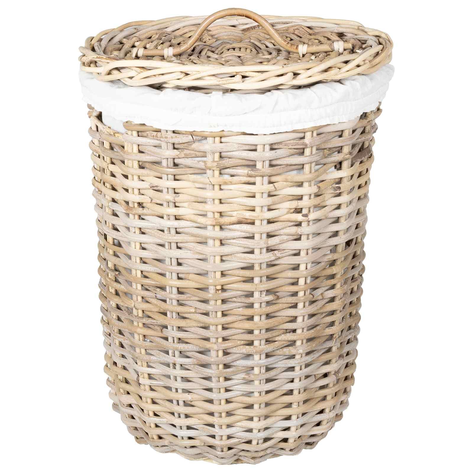 Wäschekorb Mit Deckel 2 Stück Kubu Rattan Grau | Zylindrisch, 42x60 cm und 30x45 cm, Innenfutter aus Belacu-Stoff, für Schlafzimmer und Wohnzimmer