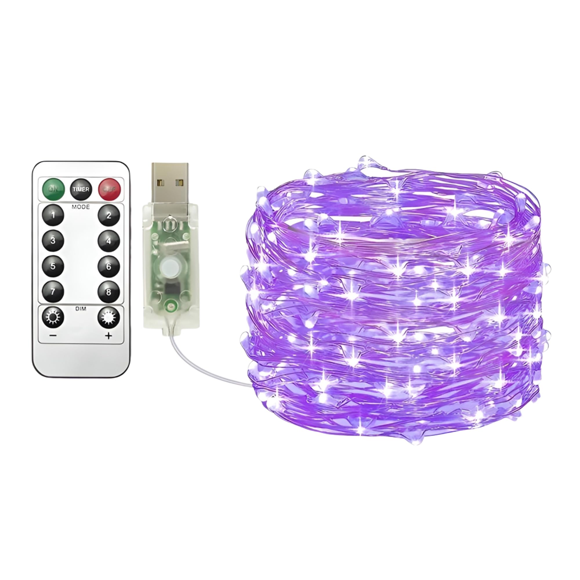 Clearhill USB Fairy Lights 1Pack,33ft/10M Purple 100LED USB Cooper Wire String Lights with Remote Control, 8 Modes, Timing & Dimmable for Christmas Bedroom Indoor Outdoor Decor