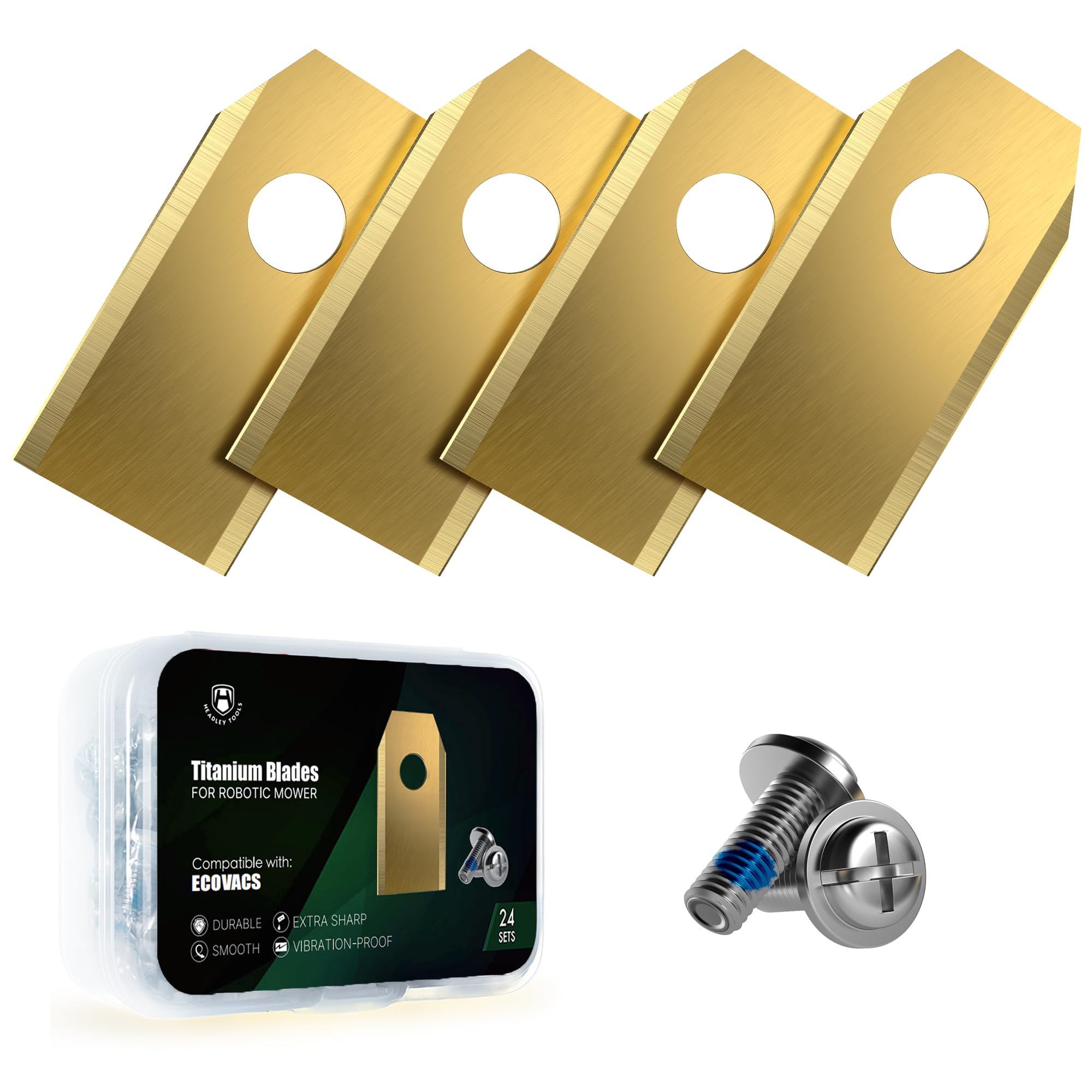 Headley Tools 24 Stück Titan-Ersatzklingen, kompatibel mit ECOVACS Goat All Serien, robuste Ersatz-Rasenmäherklingen, Hochleistungsschneiden
