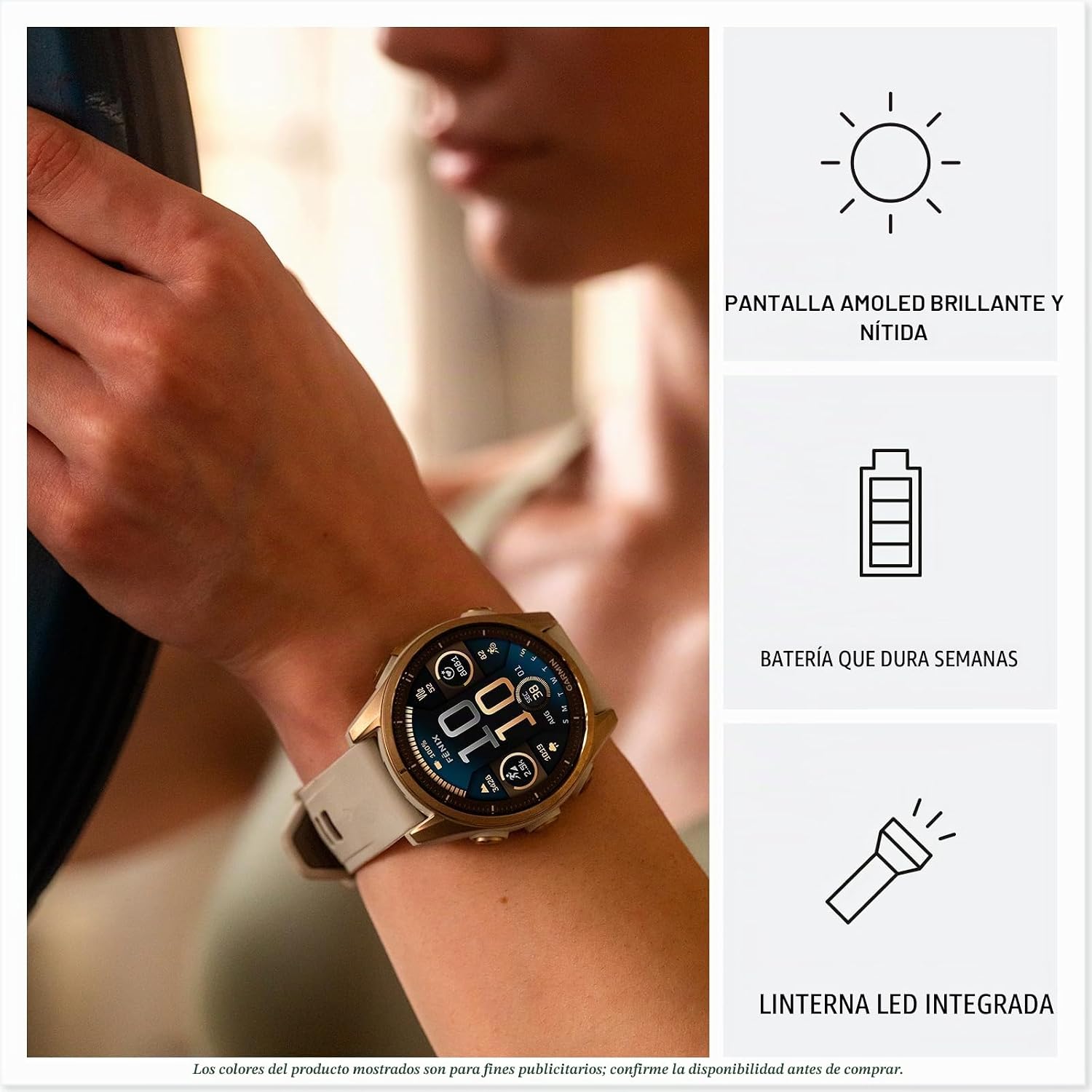 Garmin fēnix ​​8-43mm – Reloj de Alto Rendimiento GPS Multideporte con Pantalla táctil AMOLED, Linterna LED, Altavoz y micrófono Integrados, Mapas y hasta 10 días de autonomía, Blanco 4