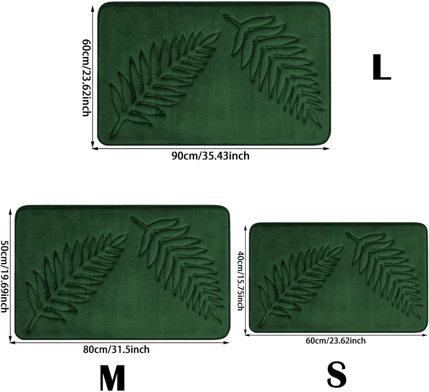 Memory Foam Leaf Green Bathroom Rug, Large Absorbent Quick-Drying Green Bath Mat, Washable Anti-Slip Bathroom Mat for Living Room, Fall Decoration (L)