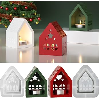 Pack of 2 Silicone Moulds Casting Moulds Houses Silicone Mould House Christmas Mini Silicone Mould Houses Candle Moulds for Casting Moulds Silicone Casting Mould Candle Holder for DIY Crafts Home Decoration