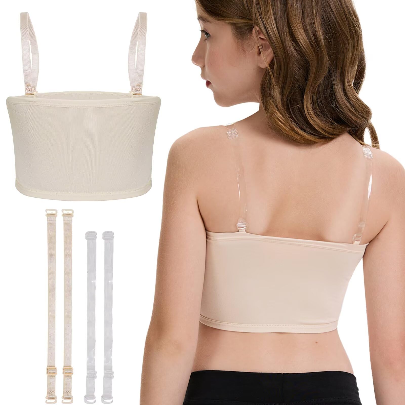 Sujetador de Baile para Niñas, Sujetador de Ballet sin Costuras con Tirantes Ajustables Transparentes Nude XL