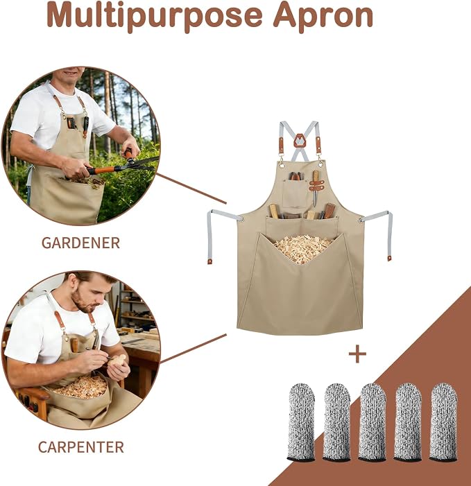 Delantal para madera con bolsa ajustable para hombres miniatura 6