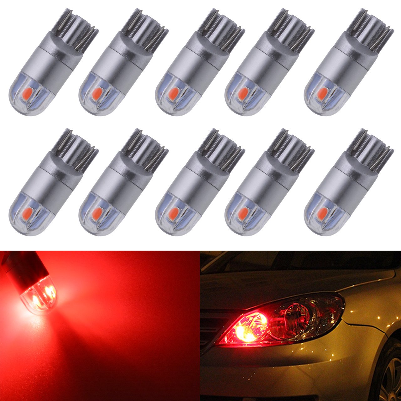 KaTur 194 LED luce bianca T10 SMD 3030 chips auto sostituzione luce W5 W 168 175 192 2825 map- dome- courtesy- License plate- cruscotto laterale luce DC 12 V 6000 K (confezione da 2)