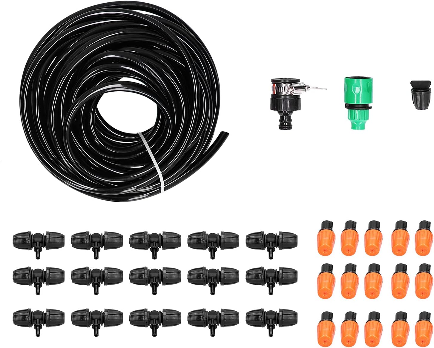 Automatic Watering System | Atomizing Mist Sprinkler Nozzles for Garden/Lawn/Patio | Installation - Ready 8/11 Hose Set with Timer Compatibility