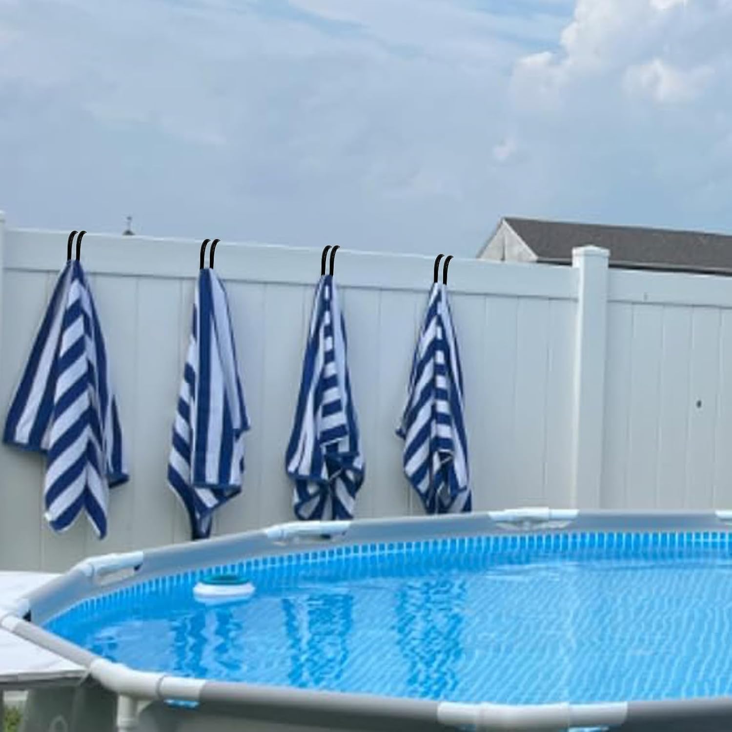 Pmsanzay 2 Pcs Adjustable Fence Hooks for Pool Equipment- Heavy Duty Poolside Pool Hanger for Pool Poles, Hose, Pool Skimmer,Pool Beach Towels, Pool Brush - No Installation Tools Required