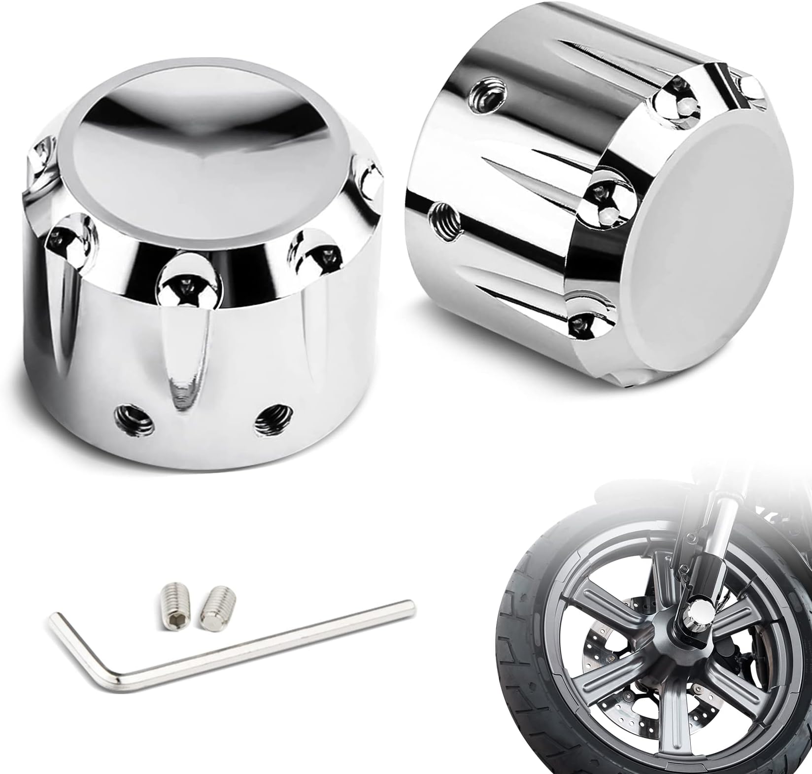 Amazicha Chrome Front Axle Nut Covers Axle Nut Caps Compatible for Harley Davidson Sportster Touring Electra Glide Street Glide Road Glide Dyna Softail 2002-2024