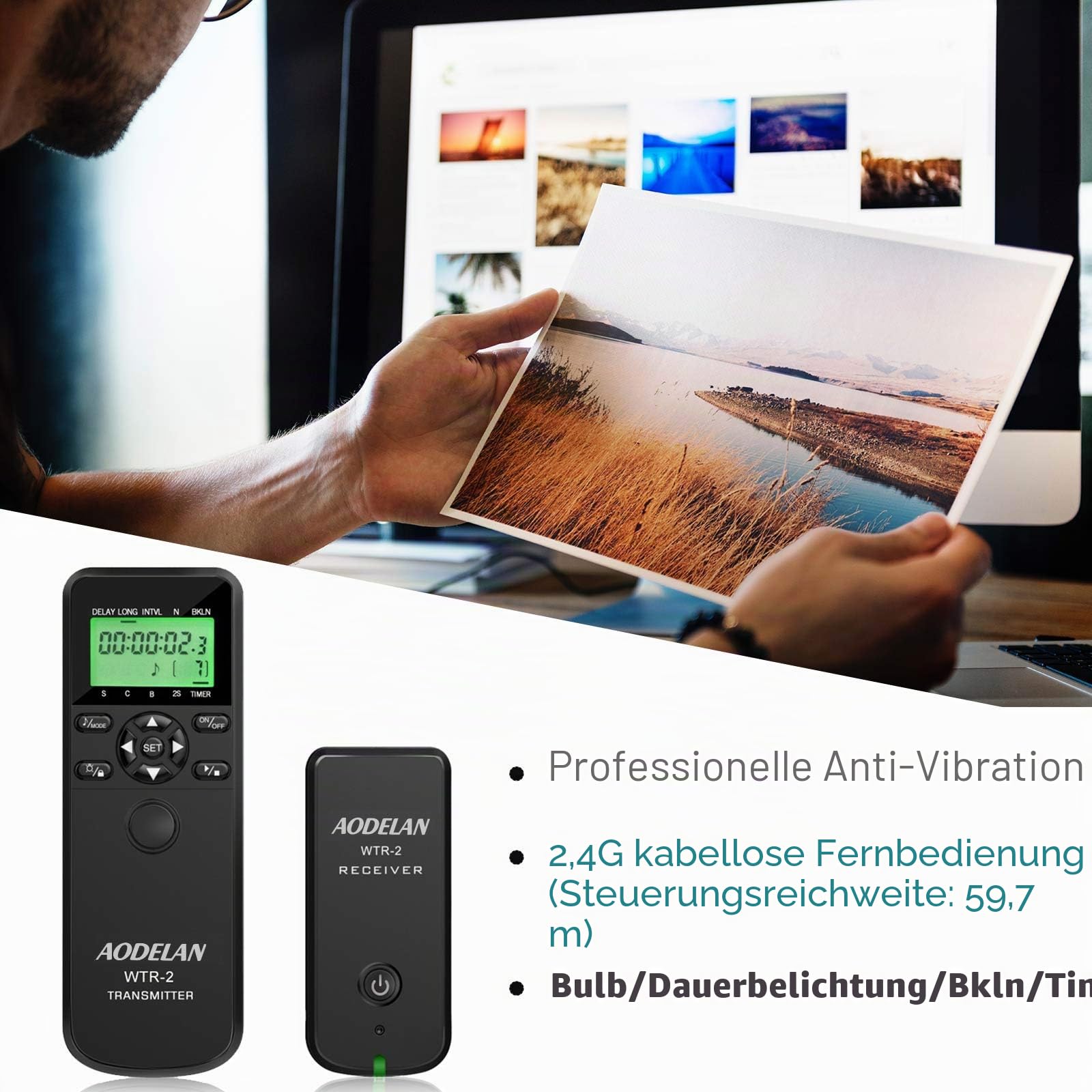 AODELAN Funk-Fernauslöser mit Intervalltimer für Nikon D5300, D850, D810 | drahtlos, Zeitraffer,Langzeitbelichtung,für D700/D500/D4/D4s/D3100/ D5000/D7200/D600/D610/D750/D3300; ersetzt MC-DC2, MC-36