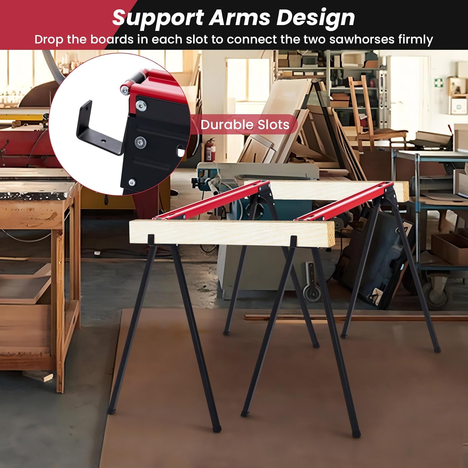 IRONMAX Saw Horses 2 Pack Folding, Portable Set of 2 Sawhorses Work Table w/ Quick Open Legs & 2 x 4 Support Arms, 2200 LBS Load Capacity Heavy-duty Sawhorse Twin Pack for Woodworking