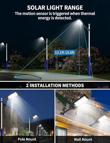 Miniatura 4 de Farola solar de 400 W - 6500 K LED de energía solar con panel de 10000 lm del atardecer al amanecer, iluminación de inundación al aire libre,