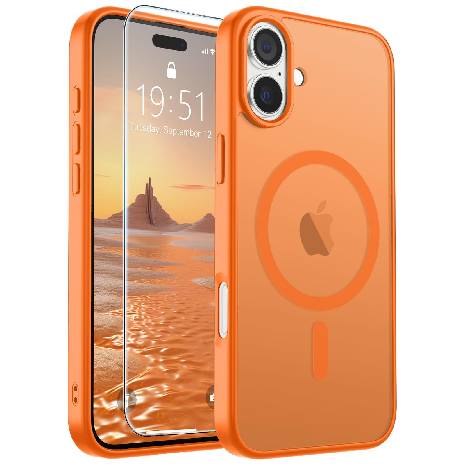 SUPFINE Magnetic for iPhone 16 Case Starry Orange | With Screen Protector, Translucent Matte, Compatible with MagSafe, Military Grade Drop Proof, Rugged Shockproof Protective