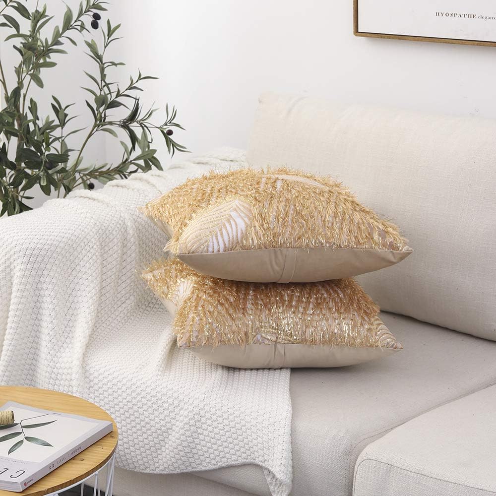 Yeadous Gold Throw Pillow Covers for Couch Sofa Bed, Decorative Leaf Cushion Covers, 18 x 18 inches, Set of 2