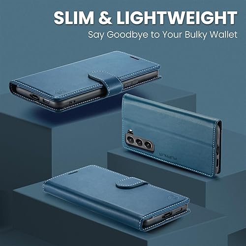 Miniatura 6 de Funda tipo cartera para Samsung Galaxy S21 con bloqueo RFID, soporte para tarjeta de crédito, de piel sintética, función atril, protección a prueba