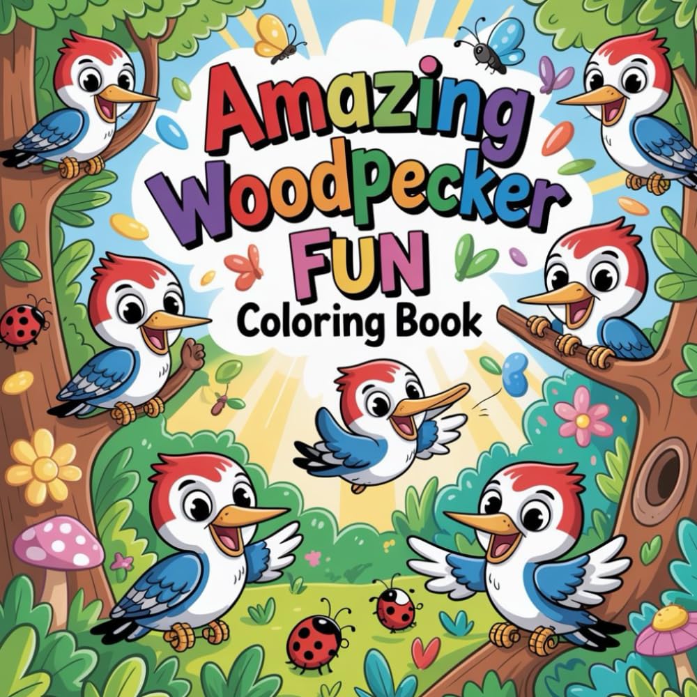 Amazing Woodpecker Fun Coloring book: woodpecker coloring book adults stress relief, woodpecker color book kids creativity focus, woodpecker color ... relaxation creativity, woodpecker color book