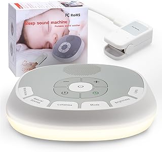 White Noise Sound Machine Baby | 20 Soothing Sounds and Night Light for Sleep and Relaxation | Heartbeat Sensor Mimics Mom’s Heartbeat for Newborns | Adjustable Volume and Auto-Off Timer (Grey)