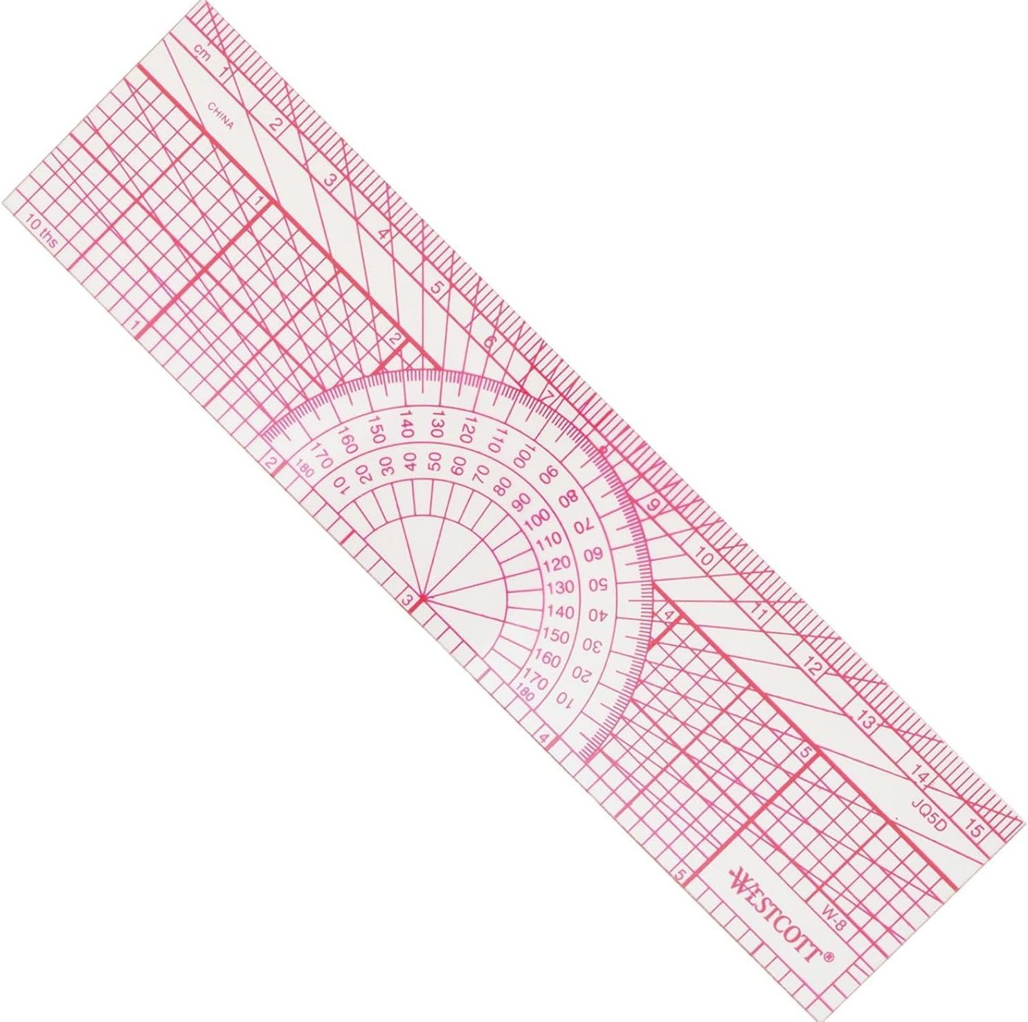 Westcott Engineers' Protractor Ruler, 6", 15cm, Transparent (W-8)