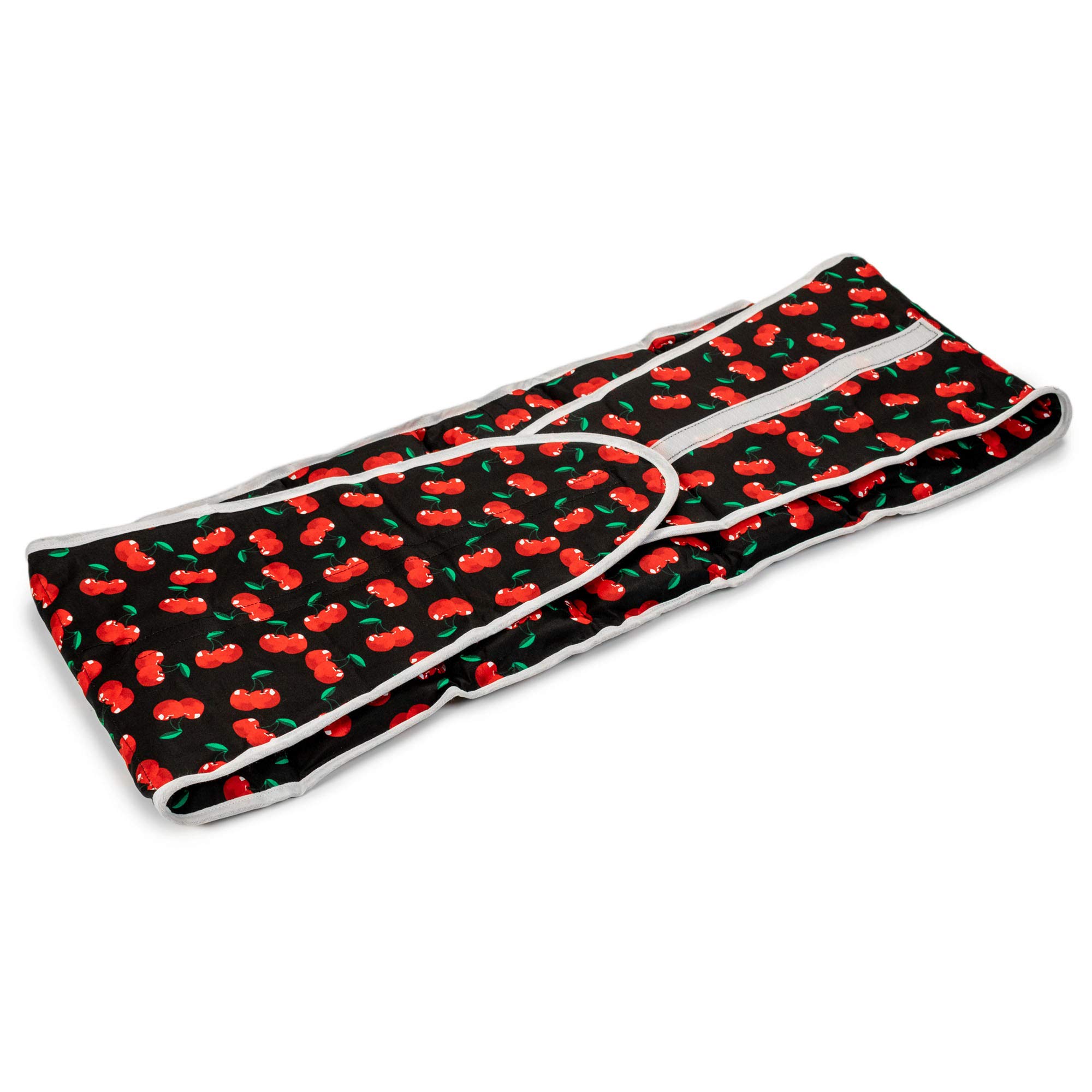 Faja térmica lumbar de semillas con cierre, largo aprox. 135cm, cherry-black. Cojín térmico para la espalda. Huesos de cerezas