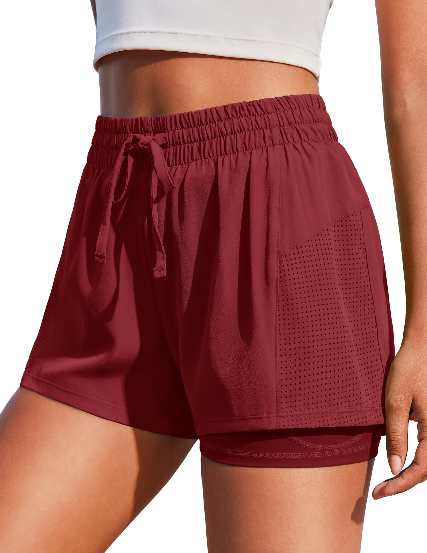 PINSPARK Women's 2 in 1 Running Shorts with Liner Pockets Quick Dry Athletic Workout Gym Shorts