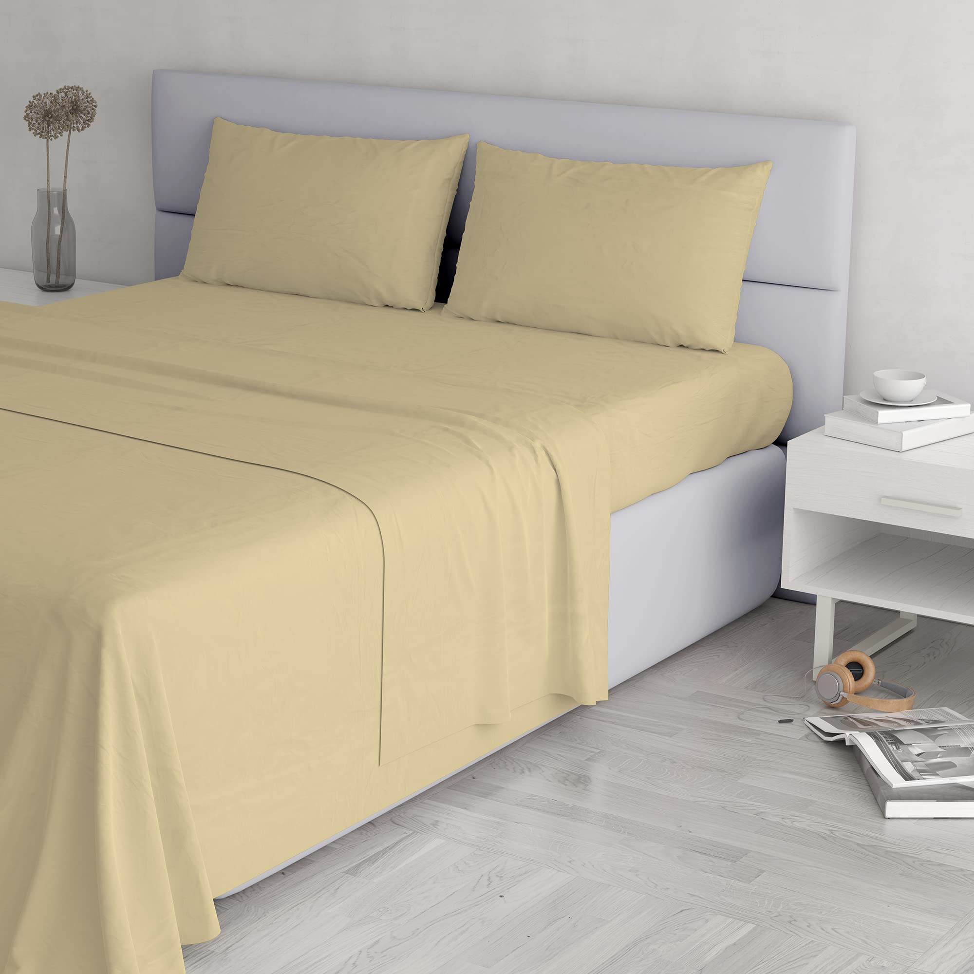 Draps de lit Italian Bed Linen Elegant en microfibre crème Double