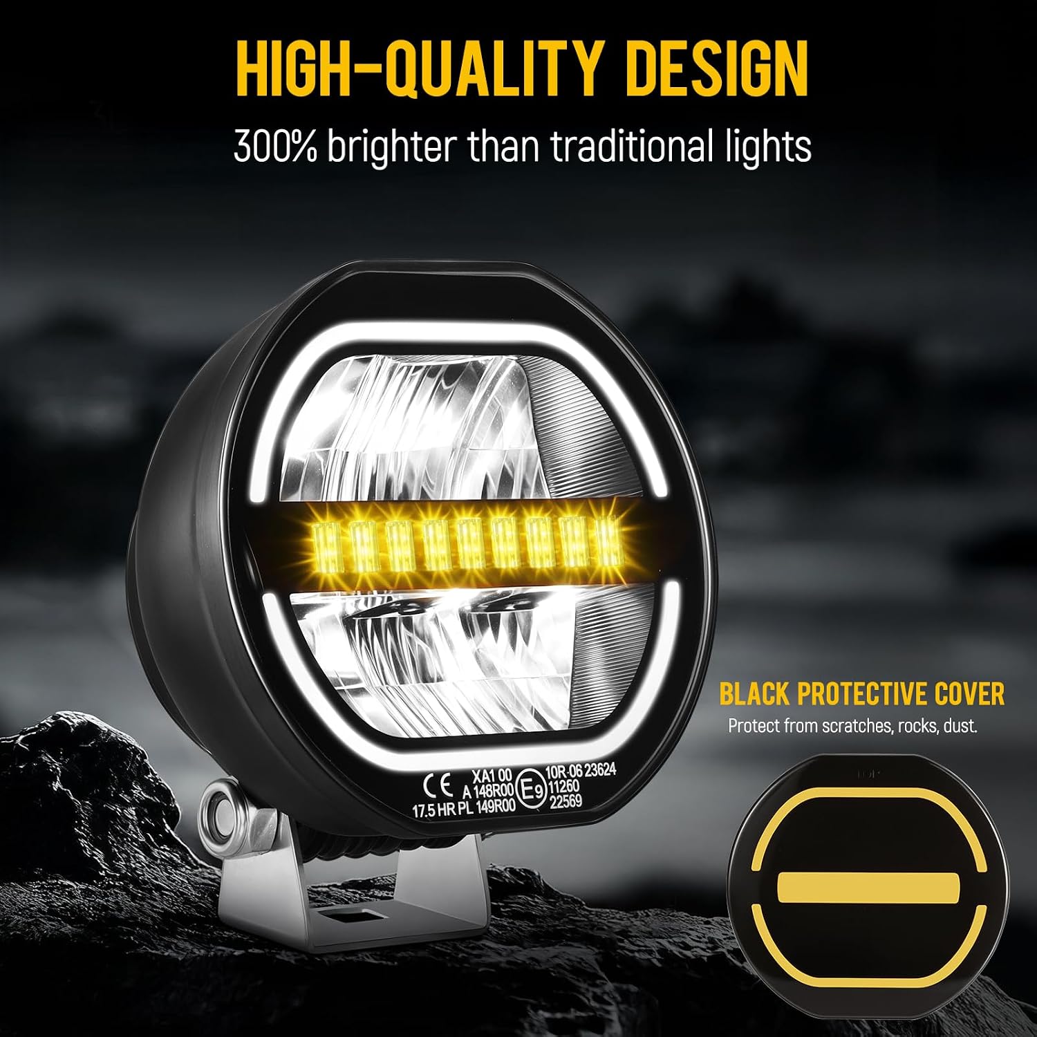 Partsam 5 Inch 156W Round Offroad Lights, 16000LM LED Driving Lights Pods with Strobe Light White Amber Parking Light Spotlight Lighting with Protective Covers for Truck Pickup, IP69