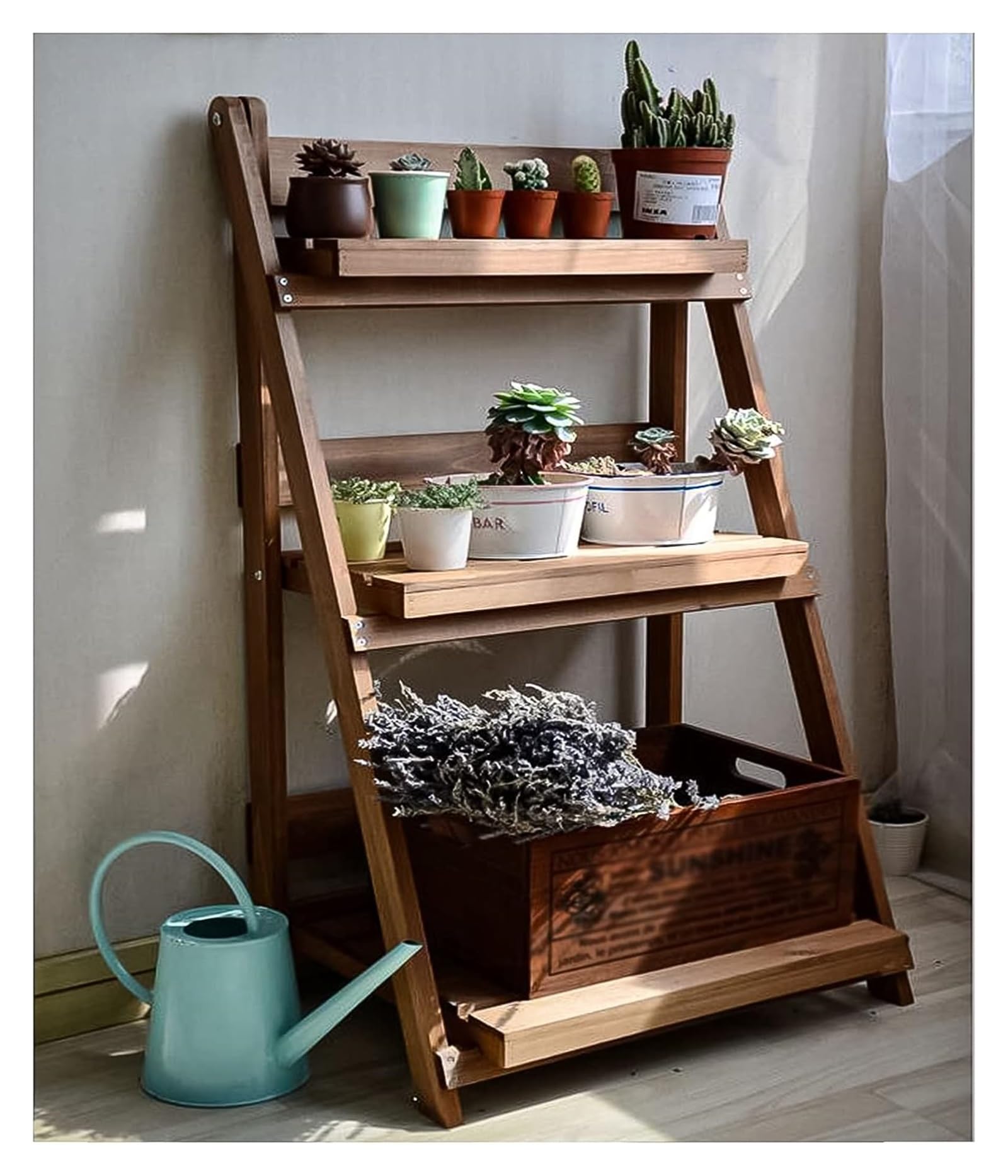 Présentoir à fleurs en bois pour stopper le désordre des pots au sol