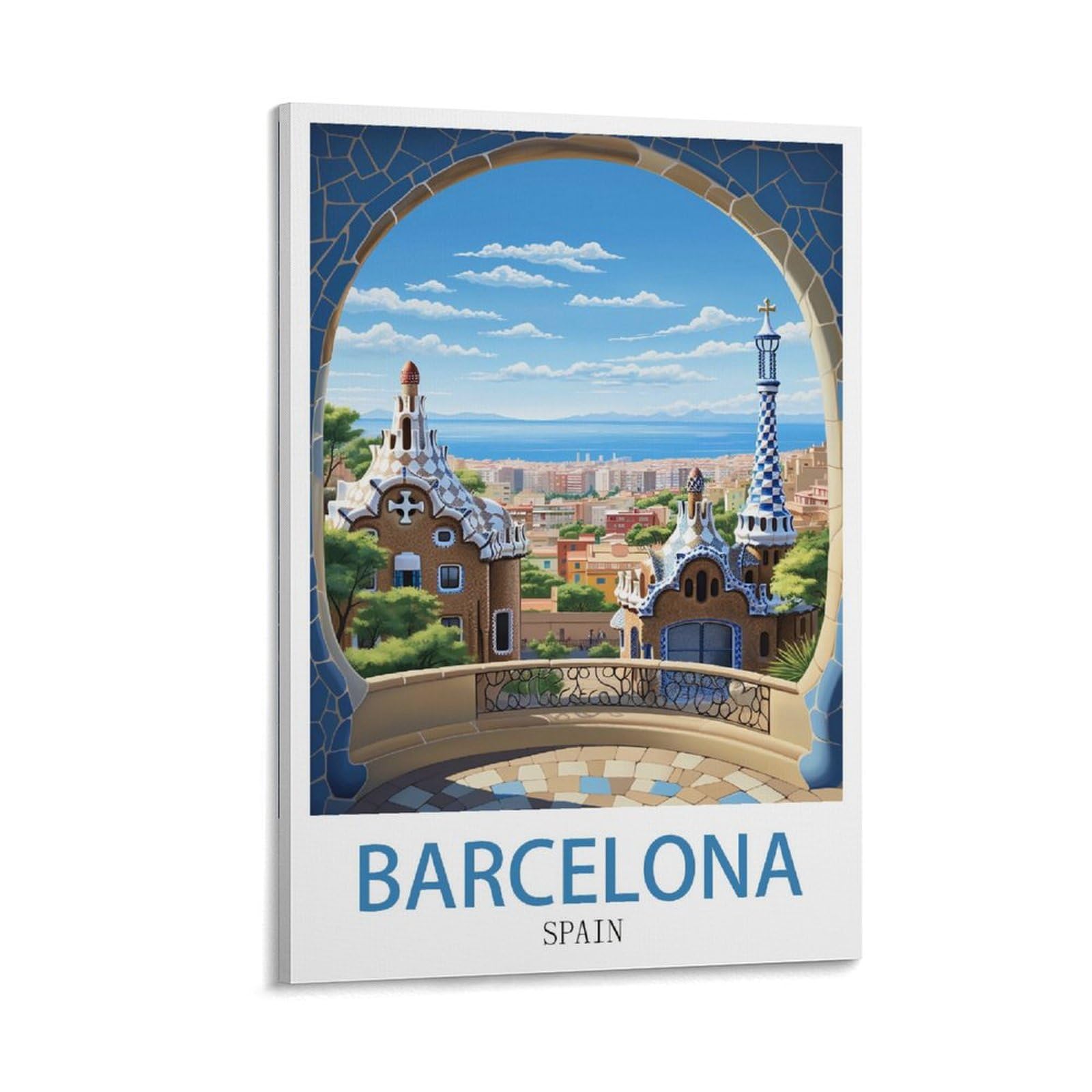 CNAHEIZ Barcelona Spain Vintage Travel Posters Landscape 08x12inch(20x30cm) Canvas Wall Art Print Painting for Wall Decor Living Room Bedroom