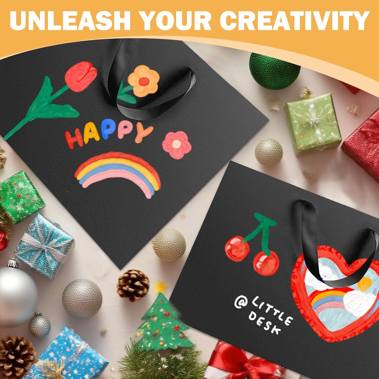 OfficeCastle 4 Pack Black Paper Gift Bags, XL 16x6x12 inch Bags with Handles and 10 Gold Tissue Sheets, Luxury Shopping Bag for Holiday Gifts, Retail, Boutique, Party Use (XL, 4pcs) - Image 6